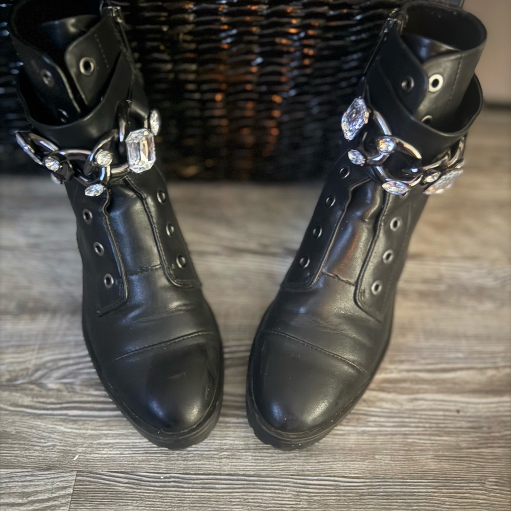 Karl Lagerfeld Black Crystal-Embellished Combat Boots